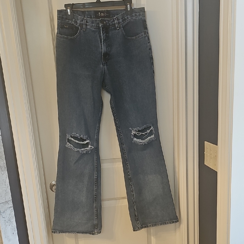 LEI Women's Distressed Gray Flare Jeans